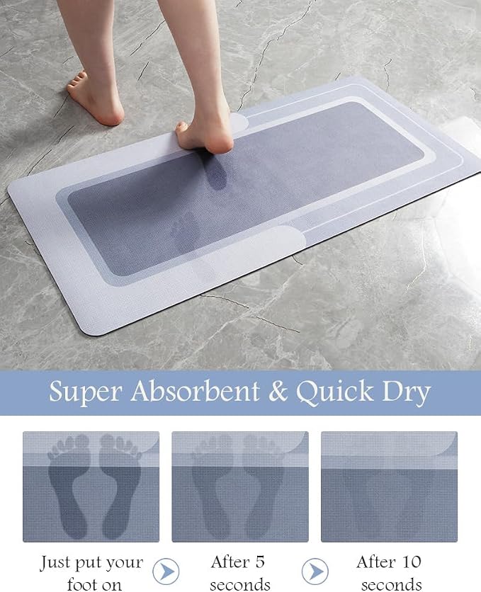 MontVoo-Bath Mat Runner Long Bathroom Mat Rug Non Slip Super Absorbent Stain Resistant Quick Dry Thin Bathroom Rug Fit Under Door-Bath Mats for Bathroom Floor Bathtub Vanity-Bathmat 17"x70" Blue