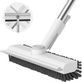 Floor Scrub Brush with Long Handle, 3 in 1 Scrape and Heavy-Duty Stiff Bristle Scrubber Brush Broom for Cleaning Shower Bathroom, Patio, Pool, Garage, Kitchen, Wall and Deck (White, 1 Pack)