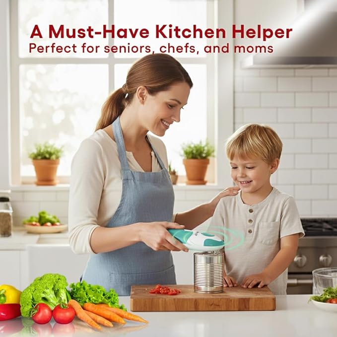 Electric Can Opener, One-Touch Automatic Smooth Edge Can Opener for All Can Sizes, Battery Operated Hands-Free Kitchen Gadget for Seniors with Arthritis (Green)