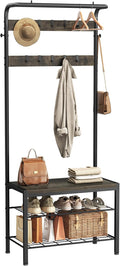 Hall Tree with Bench and Shoe Storage, 4-in-1 Entryway Organizer with 10 Hooks and Storage Shelf,Coat Rack Freestanding with 2-Tier Storage Shelf for Living Room, Bedroom Gray