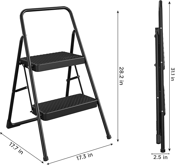 Cosco Lightweight Two Step House Step Stool for Easy Reaching and Cleaning - Non-Marring Leg Tips, Slip Resistant Steps, Stable Rear Leg Support
