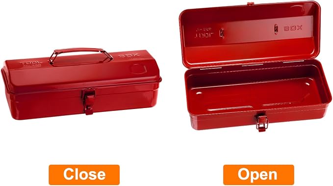 HARFINGTON Tool Box 14.2" Portable Steel Tool Box Hip Roof Style with Metal Latch Closure Tool Chest for Household Workshop Car, Red