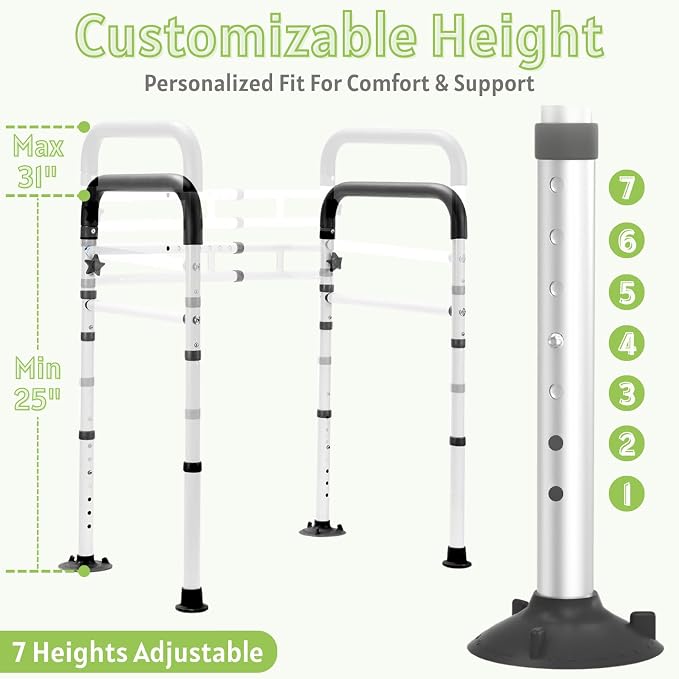 Toilet Safety Rails for Seniors - Adjustable & Foldable Medical Toilet Safety Frame - Heavy Duty Stand Alone Toilet Handles Support for Elderly Disabled & Handicap - Fits Most Toilets (380 lb)