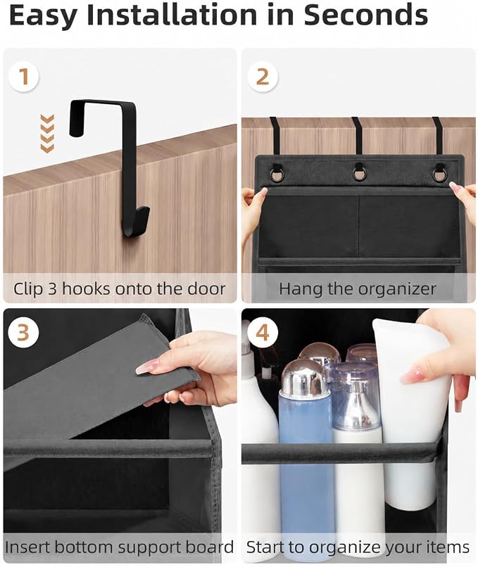STORAGE MANIAC Over the Door Organizer 6-Shelf Closet Hanging Storage with 14 Mesh Pockets, 66lbs Capacity Clear Deep Pockets Behind Door Storage for Nursery, Bathroom, Bedroom, 1 Pack Black