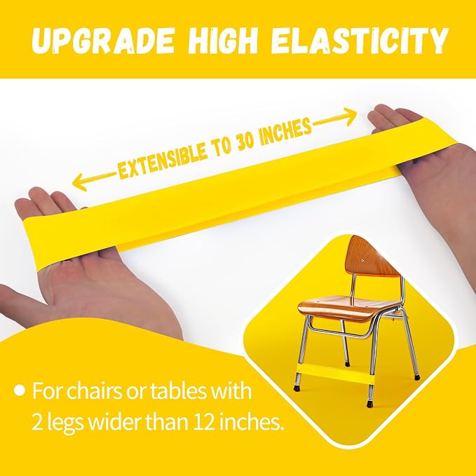 25 Pack Chair Bands for Kids with Fidgety Feet, ADHD Tools for Kids, Improve Focus & Reduce Restlessness, Chair Bands for Sensory ADHD ADD Autism - Classroom & Home Must Haves (Yellow)
