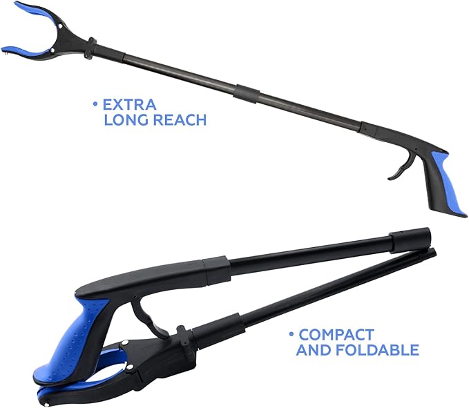 Grabber Reacher Tool-Long 32 Inch Aluminum Foldable Pick Up Stick-Strong Grip Shelves LED Light Magnetic Tip, Lightweight Trash Picker Claw Reacher Grabber Tool for Elderly - by Luxet (32 Inch, Blue)