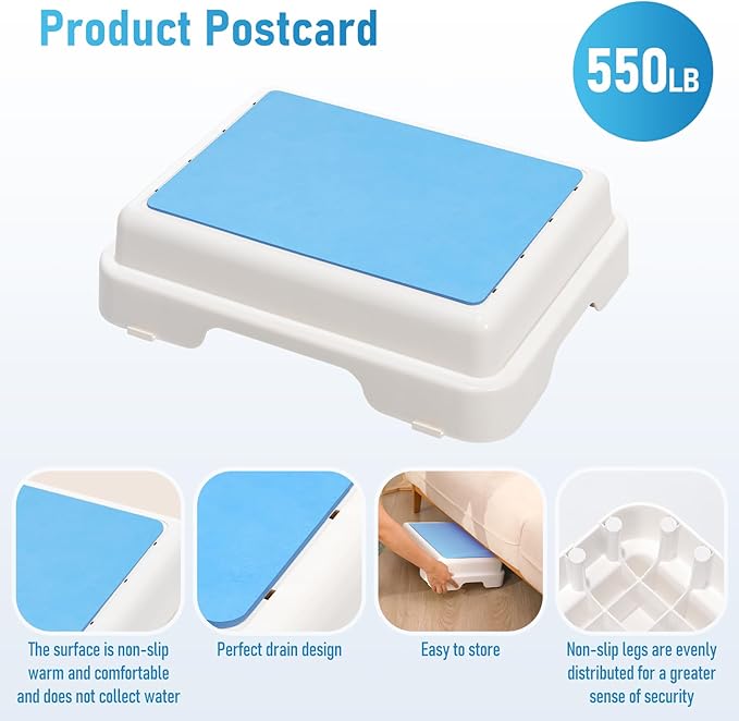 Wefaner Bath Step,Set of 3 Stackable Bathtub Non Slip Safety Step Stool, Indoor/Outdoor Handicap Wideing Hands Free Platform Medical Portable Stack-Able, for High Beds, Kitchens,Bathroom.