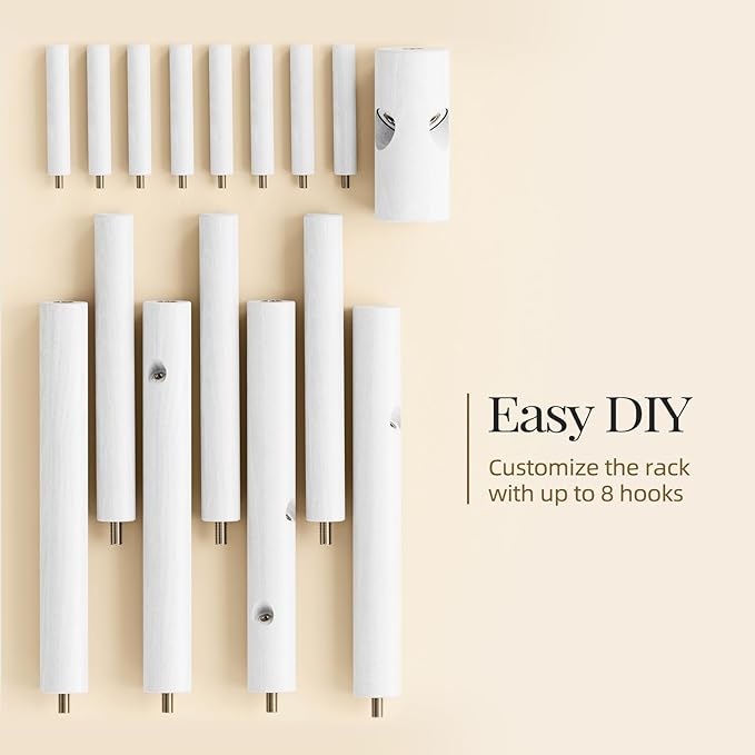 Pipishell Solid Wooden Coat Rack Freestanding, Hall Tree with 8 Hooks, 3 Height Options for Coats, Hats, Handbags, and Scarves, Tool-Free Assembly, Space Saving Design for Entryway, Office, Bedroom
