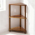 IBosins Corner Shower Shelf 3-Tier Shower Caddy Standing Bathroom for Inside Shower Stool Storage for Kitchen Livingroom Bedroom - Acacia Wood