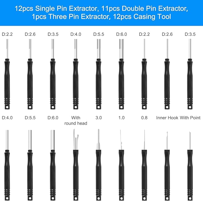 Terminal Removal Tool Kit 36 Pcs Depinning Tool Electrical Connector Pin Removal Tool Kit Pin Extractor Tool Set Wire Terminal Release Tool for Automotive Car Household Devices - Black