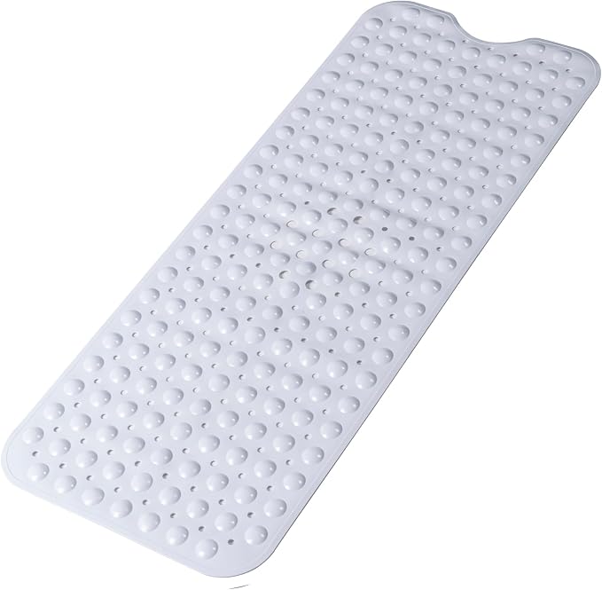 Large Non Slip Bathtub Mat, Extra Long Bath Mat for Tub, 40 x 16 Inch, Machine Washable Shower Mats with Suction Cups and Drain Holes, Bath Tub Mats for Bathroom Non Slip, White