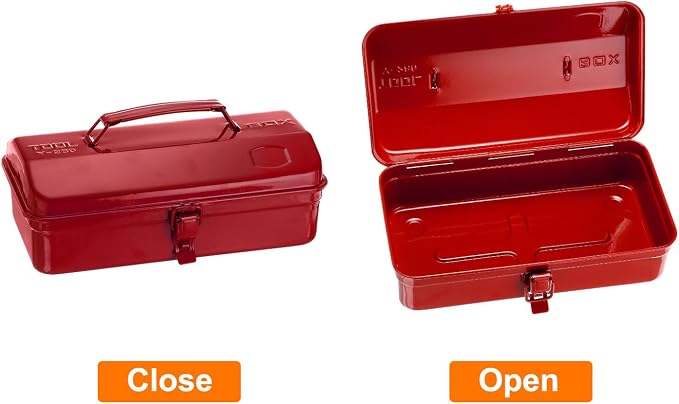 HARFINGTON Tool Box 11.4" Portable Steel Tool Box Hip Roof Style with Metal Latch Closure Tool Chest for Household Workshop Car, Red