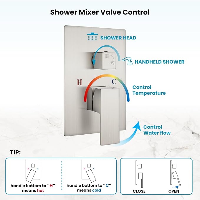 gotonovo Rainfall Bathroom Shower System Rain Shower Head and Handle Set Wall Mounted Shower Complete Combo Solid Brass Pressure Balancing Shower Mixer Valve 8 Inch Brushed Nickel