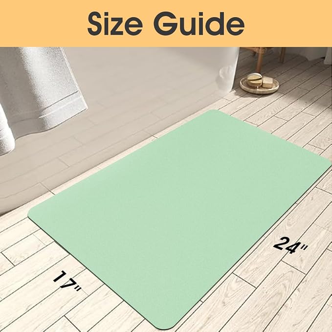 ACCUMTEK Non Slip Bath Mat, Thin Bathroom Rugs Fit Under Door, Quick Dry Bath Mats, Machine Washable Bath Rugs for Bathroom, Bathtub & Kitchen, Bathtub, Sage Green/Solid/24 x17