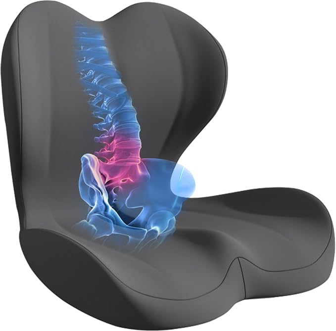 Seat Cushion for Office Chair and Car, Lumbar Support Pillow for Office Chair, Memory Foam Ergonomic Seat Cushion for Long Sitting, Back & Tailbone Pain, Sciatica - Dark Gray