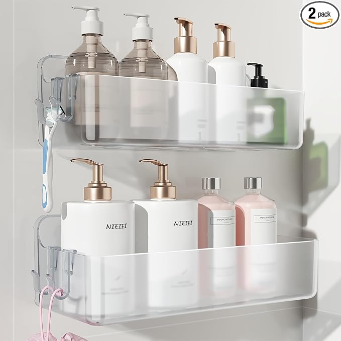 Nieifi Adhesive Wall Shelf, Shower Shelves, Shower Organizer for Bathroom Organization (A-Clear, 2 pieces)