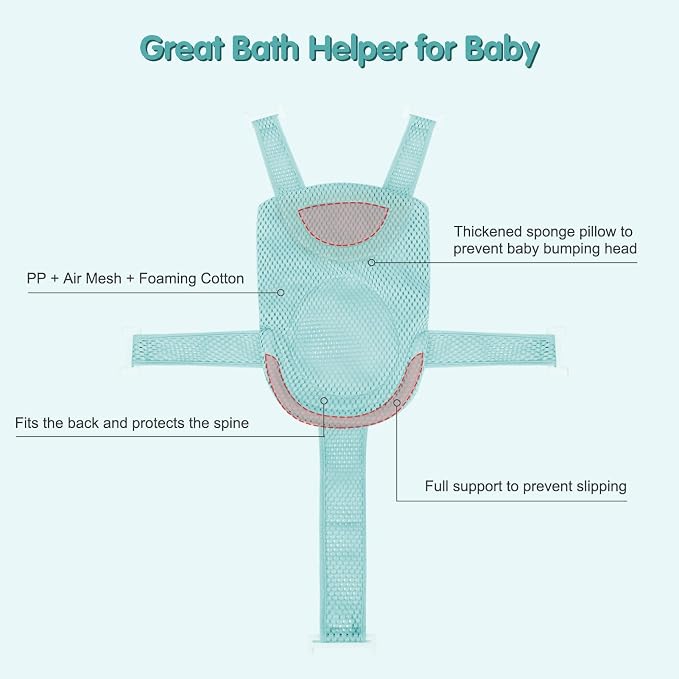 Colorlife Baby Bath Seat Support Net Infant Bathing Seat Support Mat, Adjustable Comfortable Non-Slip Five-Pointed Baby Shower Net Bathtub Sit Up Mesh for Newborn 0-12 Months-Green(No Bathtub)