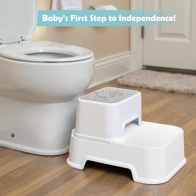 2 Step Toddler Step Stool, Non-Slip Multifunctional Kids Step Stool for Bathroom Sink & Toilet Potty Training,Supports Up to 220 lbs (2 Packs, White)