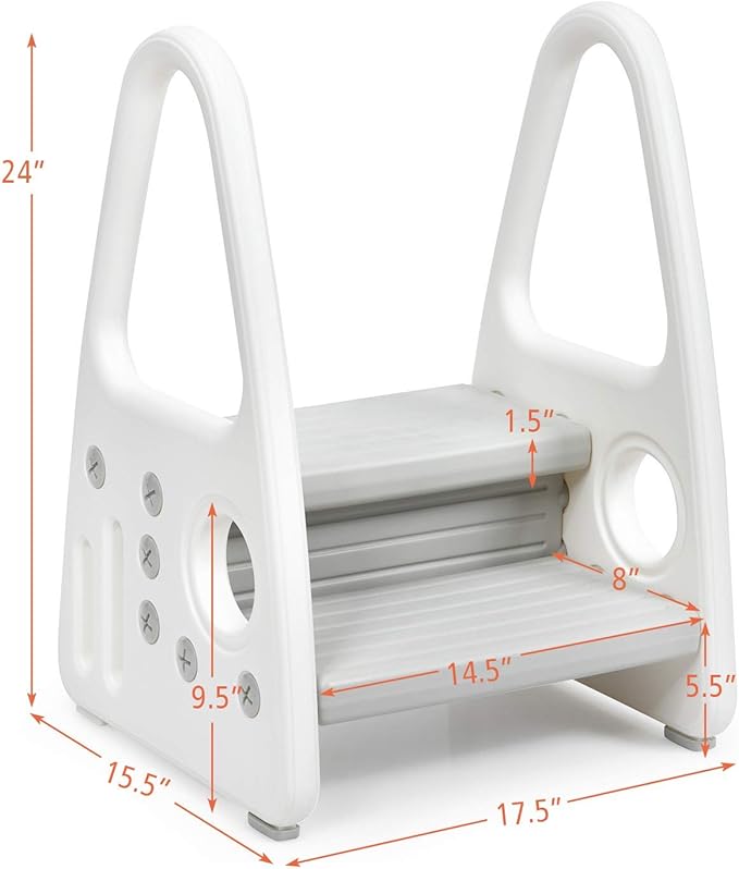 Costzon Kids Step Stool, Toddler Step Ladder for Toilet Potty Training, Kitchen Counter, Bathroom, Two Step Tower w/Non-Slip Design, Safety Handles, 110 Lbs Weight Capacity (Grey)