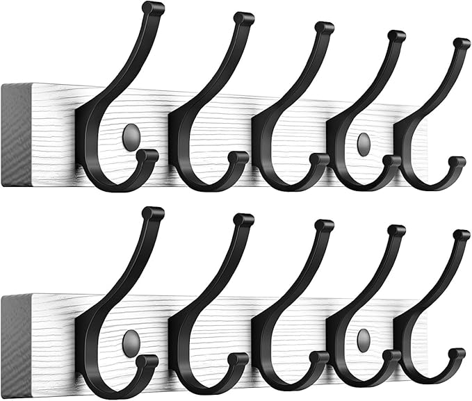 Optish Coat Rack Wall Mount, 16.5 Inches Wood Coat Hooks Wall Mount, Wall Coat Rack with 5 Hooks, Hat Rack Wall Hooks for Hanging Coat, Bag, Towel (2Pack, White)