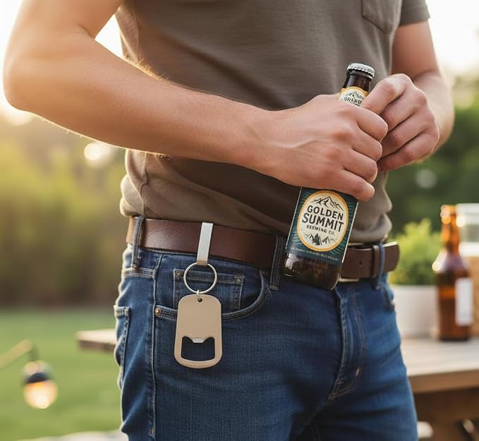 Gadgetime USA 2 Pieces of Sleek Grip Stainless Steel Bottle Opener Keychain Set – Ultra-Compact Flat Cap Remover for Beer & Soda, Pocket-Friendly Bar Tool