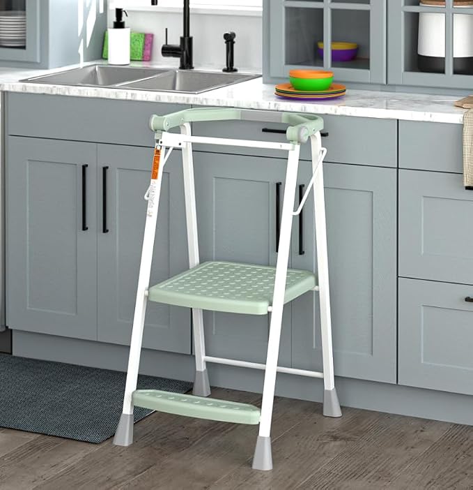 COSCO 2-Step Kitchen Stepper™ Folding Step Stool, Safety Kit Series, Ages 4+, Navy (Green)