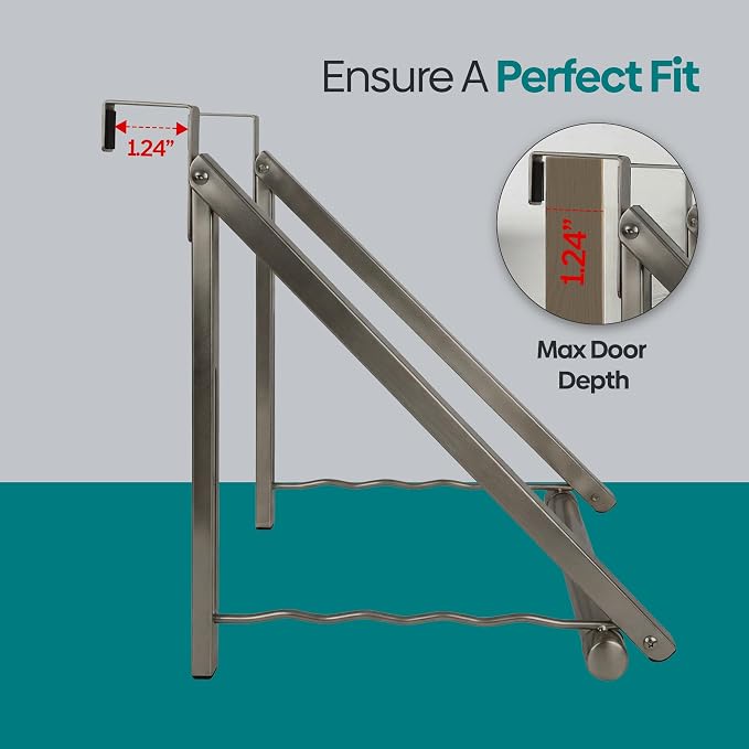 HOLDN’ STORAGE Over The Door Hanger - Foldable Rack Organizer for Hanging Clothes, Coats & Towels, Ideal for Dorm Rooms, Laundry, Bathrooms, Etc - Holds up to 35 LBs, Collapsible - Satin Nickel