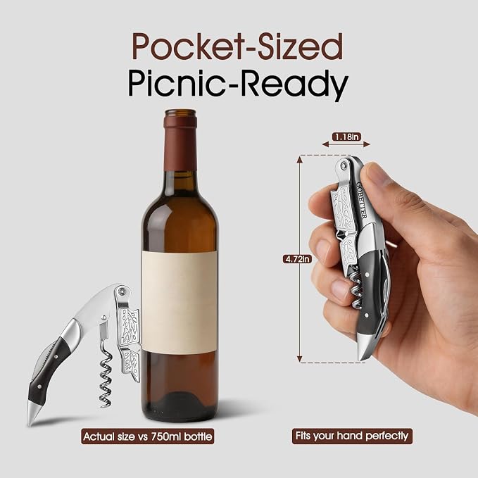 GOBETTER Wine Opener, Professional Corkscrews for Wine Bottles Cap Remover, Manual Wine Key for Home Use, Servers, Waiters Bartenders and Wine Lovers, Ebony Wood