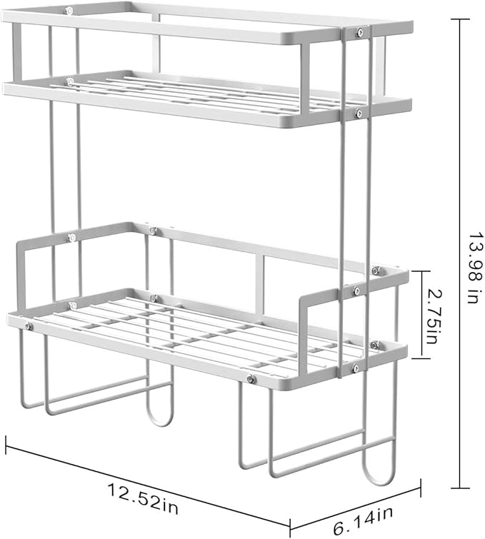 FLOLXNB Over The Toilet Storage Shelf, 2-Tier Bathroom Storage Organizer Upgrade Punch-Free Toliet Storage Shelf, Home Storage Rack with Hooks Shelf,White