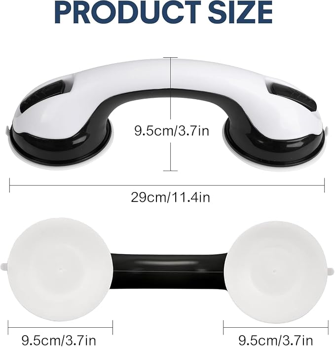 Auroras 12 Inch Grab Bars for Bathtubs and Showers with Suction Cup, Removable Shower Grab Bars for Seniors, No Drilling Heavy Duty Shower Handle for Bathroom Safety, Handicap Grab Bars,Black (2 Pack)