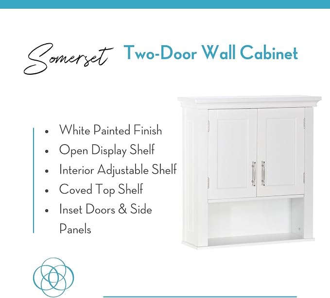 RiverRidge Somerset Two-Door Bathroom and Laundry Wall Mount Storage Medicine Cabinet with Open and Adjustable Shelf - White | Two-Door