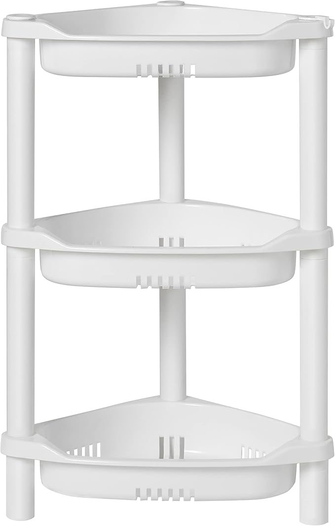 ELYKEN 3 Tier Shower Caddy Organizer Shelf Corner, 14.4 x 11.2 x 22.4 Inches, Rustproof, Plastic Shower Rack Stands for Inside Bathroom, Bathtub, White