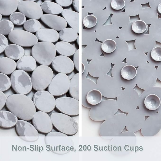 Bathtub Mat Non Slip 2 Pack, 35 x 16 Inches Pebble Shower Mat with Suction Cups and Drain Holes, Bath Mat for Shower,Bathroom tub (Grey)