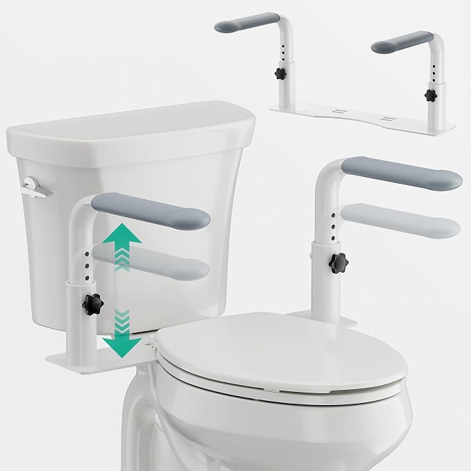 Toilet Safety Rails for Seniors, Reinforced Height Adjustable Toilet Rails, Anti Slip Durable Heavy Duty Toilet Handles for Elderly, Space Saving Toilet Safety Frame for Elderly Disabled