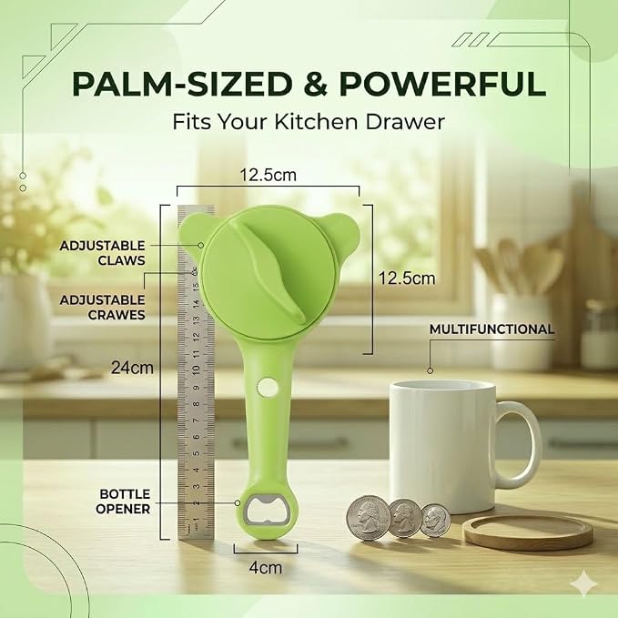 Multi-Function 4 in 1 Jar Opener, Heavy Duty Bottle Opener & Can Lid Remover, Easy to Use Kitchen Tool for Multiple Sizes, Silicone Grip