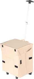 dbest products Smart Cart, Khaki Collapsible Rolling Utility Cart Basket Grocery Shopping Teacher Hobby Craft Art
