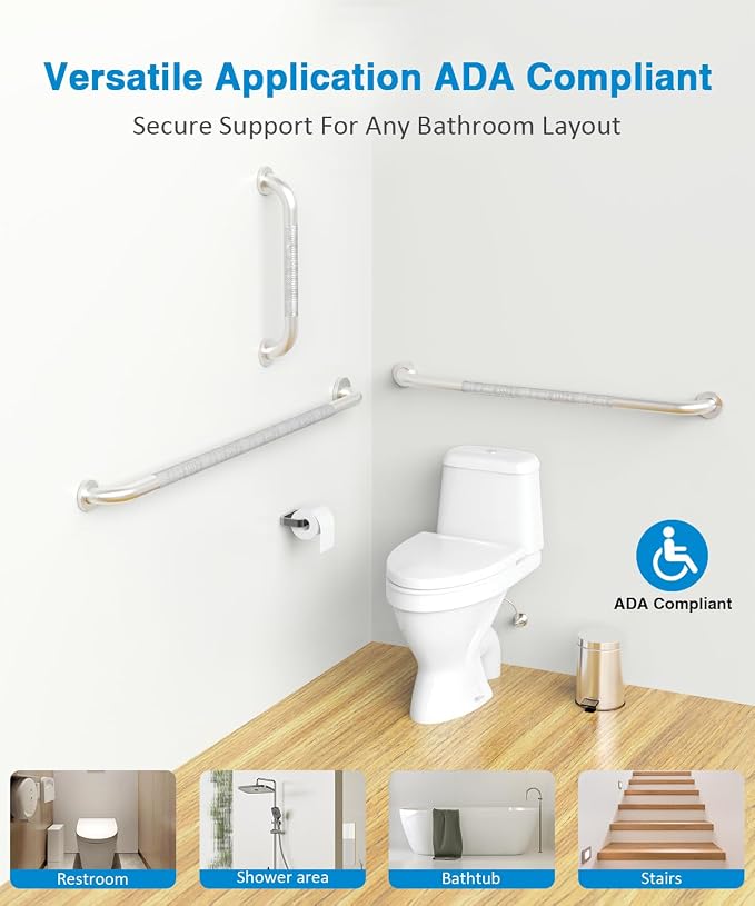 Grab Bar Bundle for ADA Compliance, Brushed Stainless Steel 1.5" Diameter 3-Piece Set (18", 36", 42") for Commercial Restrooms & Shower Safety Bars for Seniors with Knurled Grip
