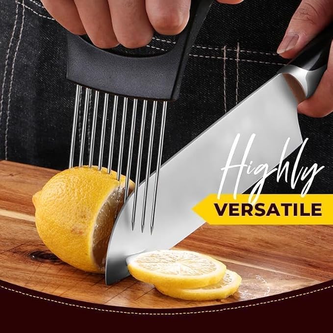 Stainless Steel Onion Slice Holder, Lemon Slicer Vegetable Cutter, Chopper Slicing Assistant Tool for Meat, Onion, Potato, Tomato Home Kitchen Tools (C-1 PCS)
