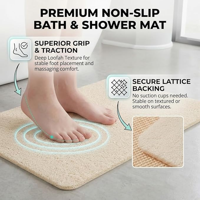 40 x 16 Inch Non Slip Bathtub Mat Extra Long Bathtub Mat, Soft PVC Loofah Bathroom Mats with Drain for Wet Areas, Quick Drying