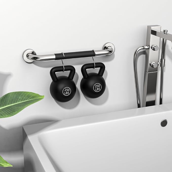 Chrome Bathroom Grab Bar 16 inch, iMomwee Stainless Steel Anti-Slip Shower Handrail for Elderly, Wall Mounted Safety Handicap Bars, Balanced Support Handle Bar for Senior