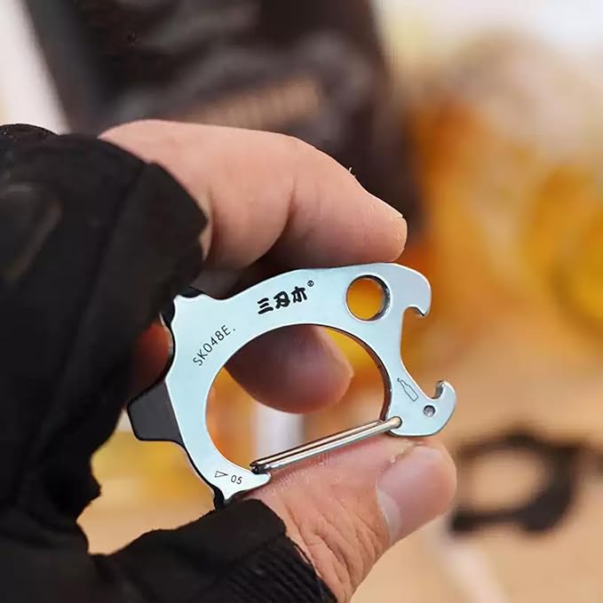 Sanrenmu Pry Bar Bottle Opener Keychain Multi Tool Stainless Steel with Flat/Cross Screwdriver Clip Lanyard Hole Functions for Everyday Carry (Black)