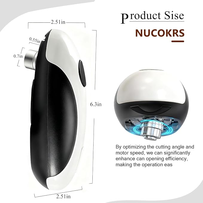 Electric Can Opener for Seniors & Arthritis - Rechargeable Automatic with One-Touch Open and Smooth Edge Cutting, Lid Remover, Food-Safe Stainless Steel Blade Easy to Use Hands-Free, Black