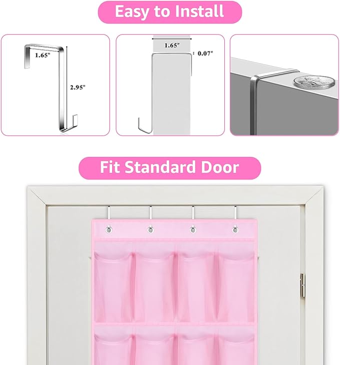 MISSLO Kids Over the Door Shoe Organizer Pink Hanging Shoe Rack Baby Toddler Hanging Shoe Organizer Cute Shoe Holder Girl Room Decor 28 Pockets