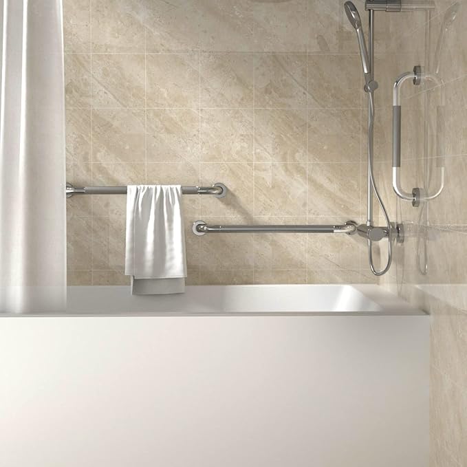 Anti Slip Shower Grab Bar 24 Inch, YuanDe Chrome Stainless Steel Bath Grab Bar, Knurled Bathroom Safety Rail, Shower Handrail Support, Handicap Elderly Injury Balance Assist Handles