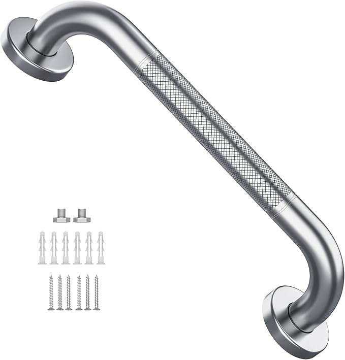 12 Inch Anti Slip Shower Grab Bar, Munzong Stainless Steel Bathroom Grab Bar, Satin Brushed Nickel Knurled Bathroom Balance Bar,Safety Hand Rail Support Handicap Elderly Senior Assist Bath Handle