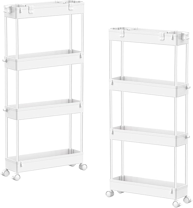 SPACELEAD 2-piece Set Slim Storage Cart 3 Tier,Bathroom Organizer Rolling Utility,Mobile Shelving Unit Slide Out for Office, Kitchen, Laundry Room & Narrow Places