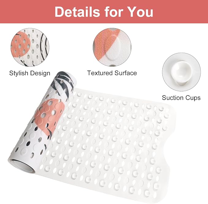 Shower Mat Non Slip, Yonala Premium Anti Slip Stylish Bath Tub Mat, 40 x 16 Inch Extra Large Bathtub Mat with Suction Cups and Drain Holes, Machine Washable