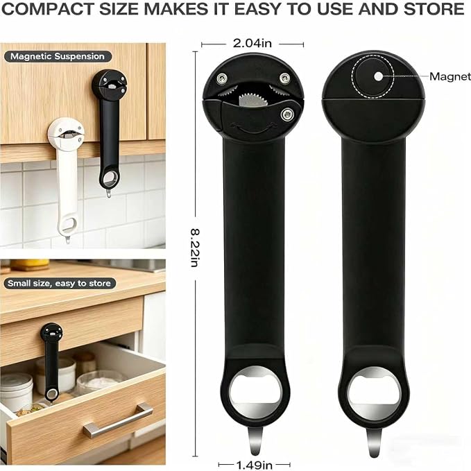 Multifunctional Retractable Bottle & Jar Opener, Magnetic adjustable Jar Opener & Bottle Opener for Arthritis, Weak Hands, Easy-Grip Kitchen Lid Opener Gadgets