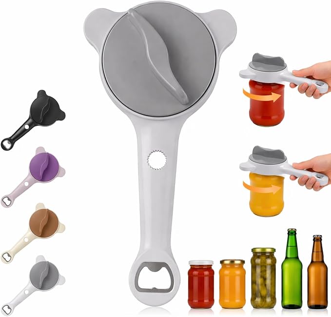 4-in-1 Multi-Purpose Jar Opener – Upgraded Adjustable Three-Claw Bottle Opener with Non-Slip Teeth, Multi-Size Lid Tool for Jars, Cans, Wine Bottles – Essential Kitchen Helper(grey)