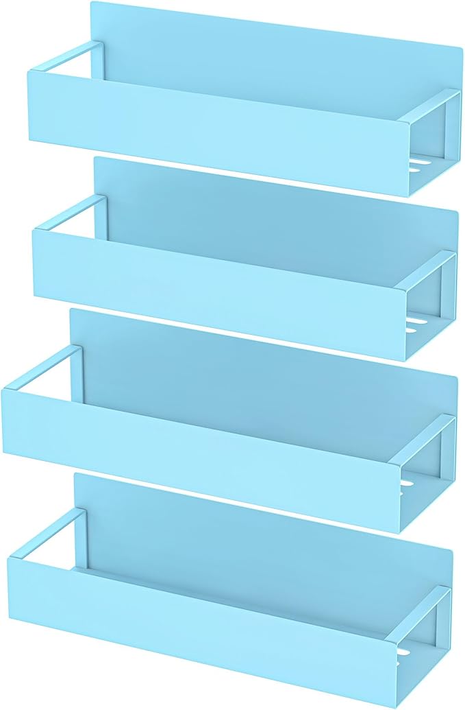 HuggieGems 4 Pack Magnetic Spice Storage Rack Organizer for Refrigerator and Oven, Blue Fridge Organizers and Storage
